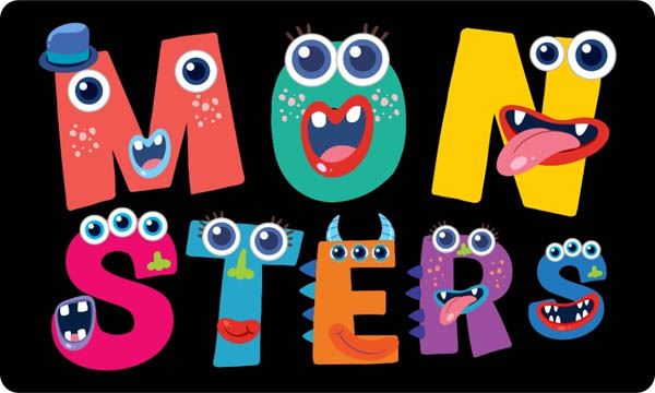 The word monsters written with cute characters that look like monsters