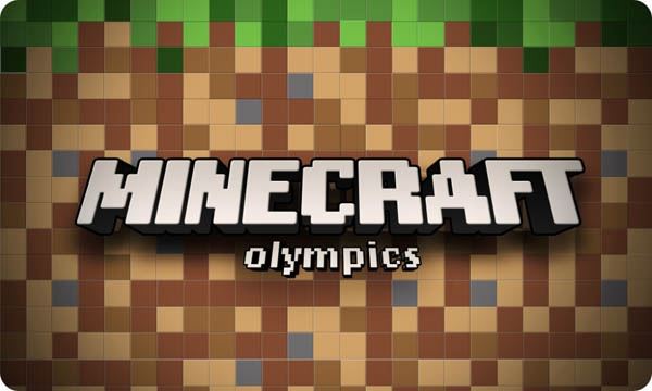 Brown and green textured background with the words Minecraft Olympics superimposed on top.jpg