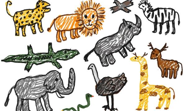 Children Drawing of zoo animals