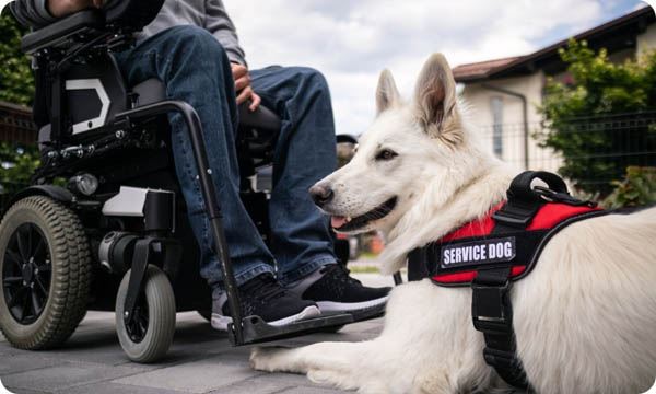 Man with Disability with His Service Dog Using Electric Wheelchair